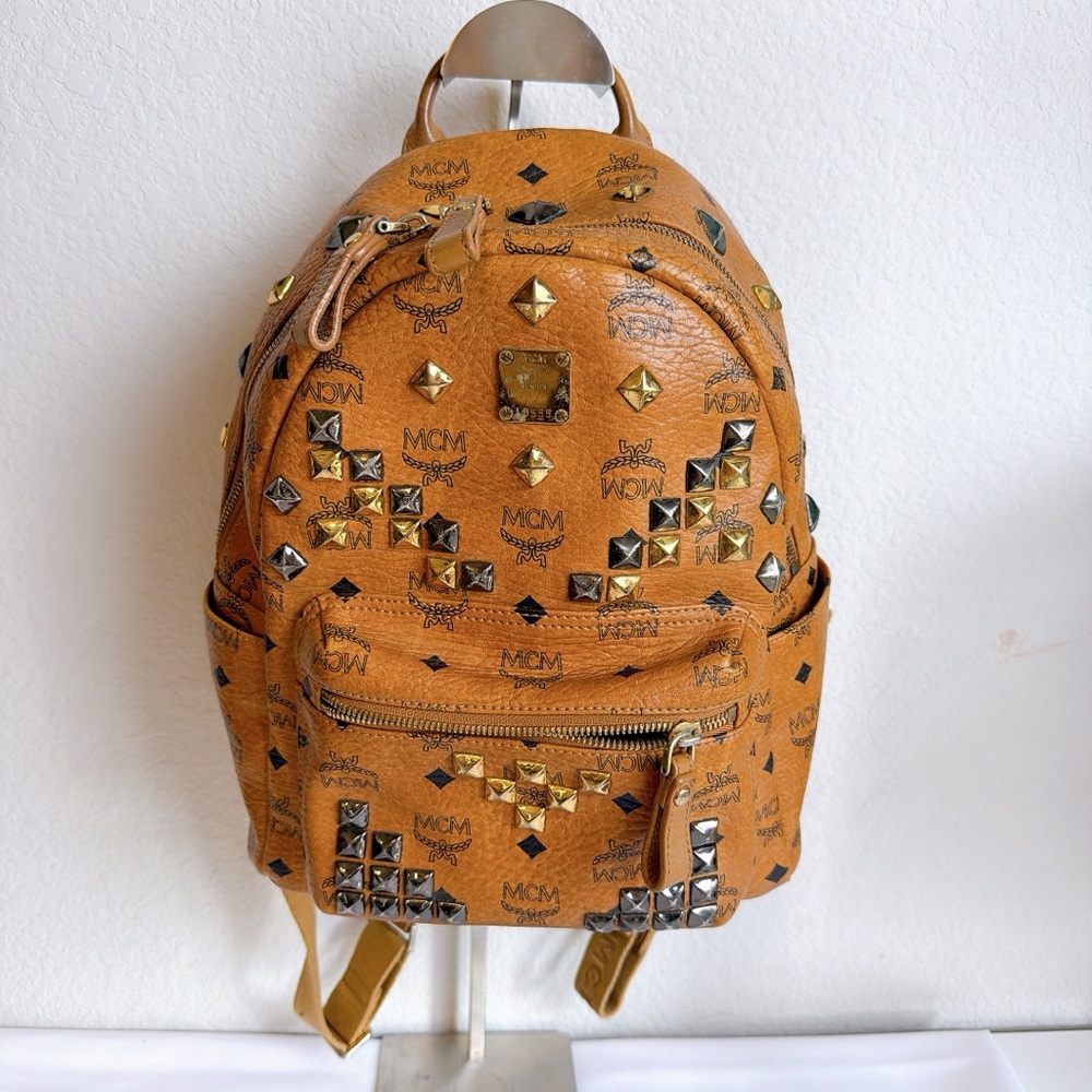 MCM Brown Backpack with Gold and Silver Studs